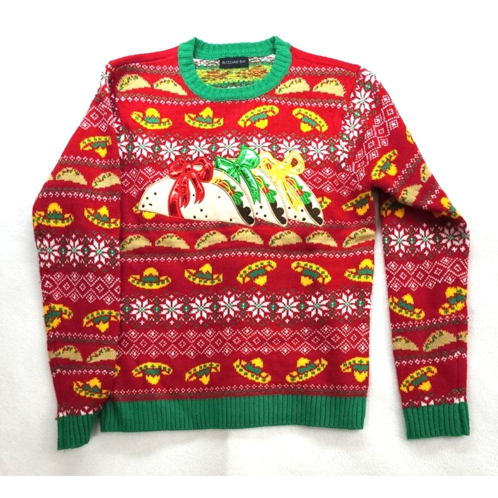Blizzard Bay Tacos Sombrero Fiesta Mens‎ Ugly Christmas Sweater Long Sleeves XXL